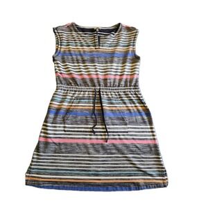 T by Talbots Shift Dress Size L Stripe Blue Pink French Terry Tie Athleisure